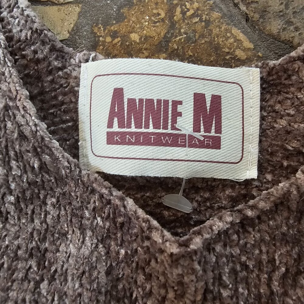 Annie M Knitwear Brown 100% Viscose Chenille Top With Scarf Belt, Made In USA - Picture 4 of 13